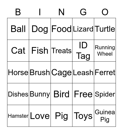 Pet Care Bingo Card