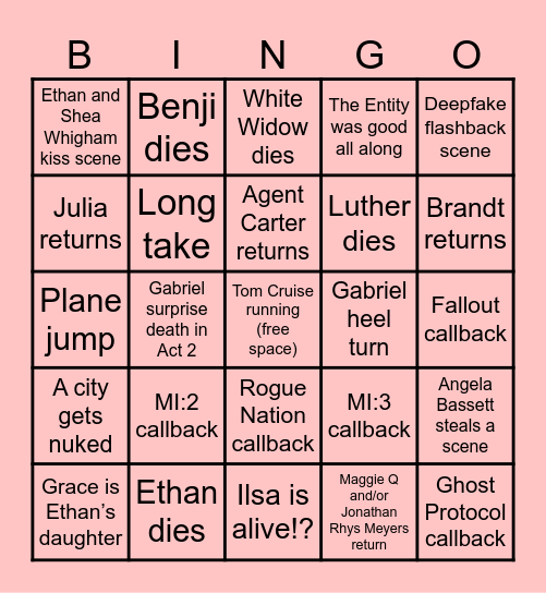 Final Reckoning Bingo Card