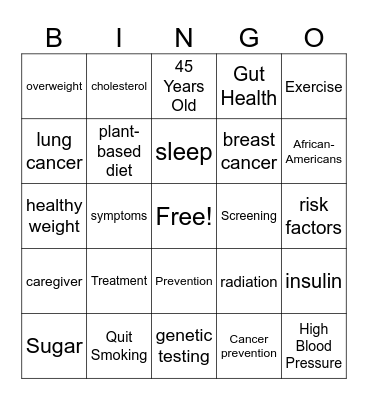 Chronic Disease Bingo Card