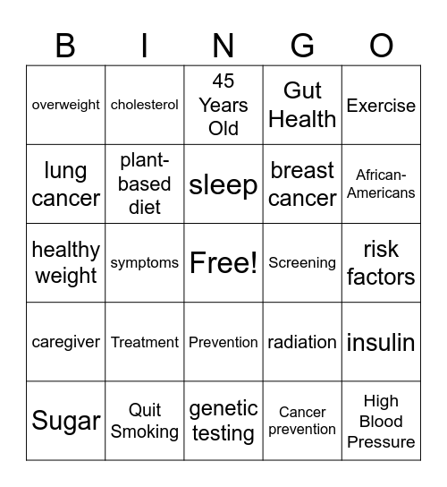 Chronic Disease Bingo Card