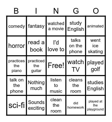 Boost Up 4 Unit 7: Free Time Bingo Card