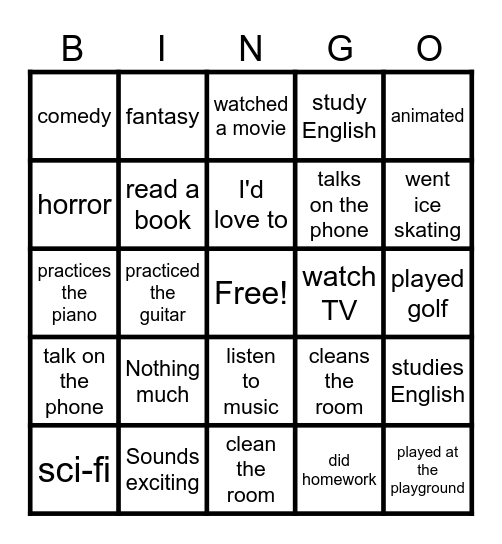 Boost Up 4 Unit 7: Free Time Bingo Card