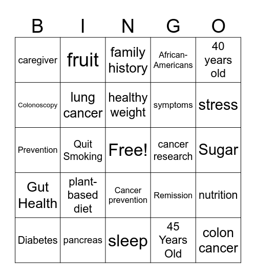 Chronic Disease Bingo Card