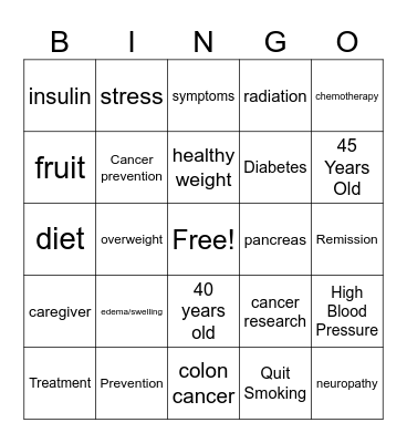 Chronic Disease Bingo Card