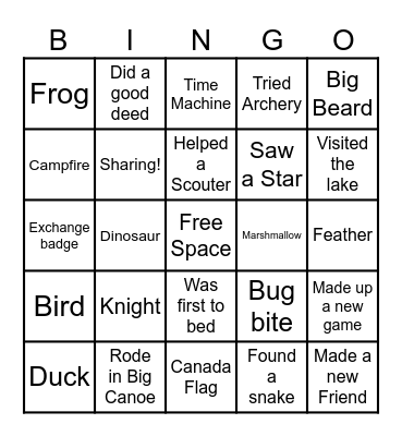 Time Travel Camp Bingo Card