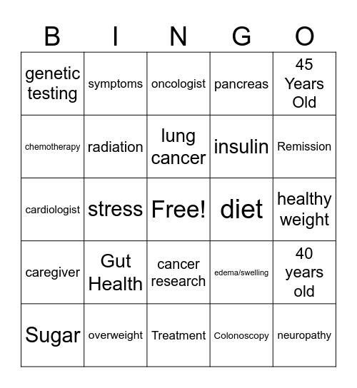 Chronic Disease Bingo Card