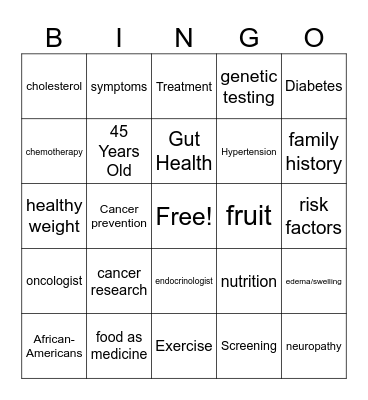 Chronic Disease Bingo Card