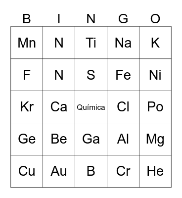 ELEMENTOS QUÍMICOS Bingo Card