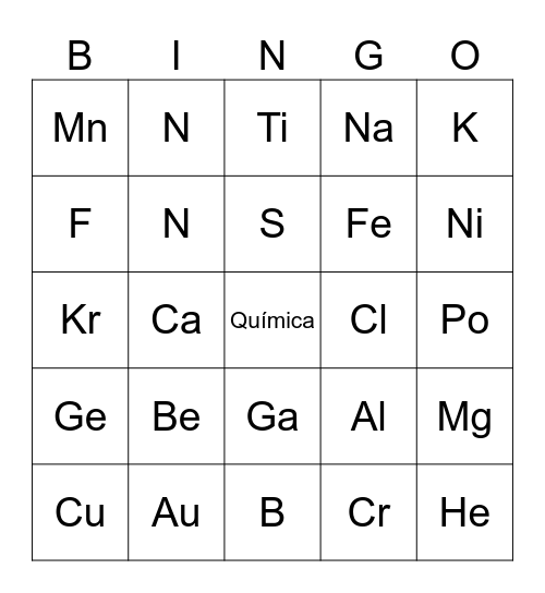 ELEMENTOS QUÍMICOS Bingo Card