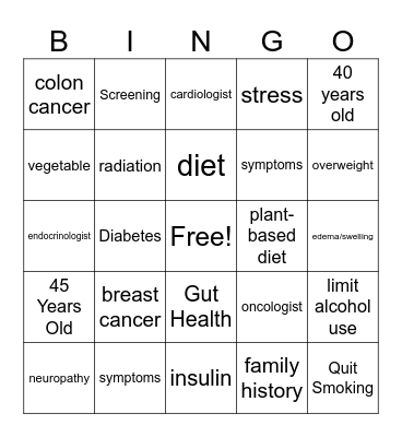 Chronic Disease Bingo Card