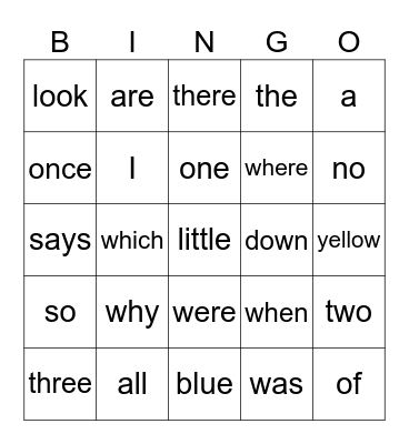 Tricky Word Bingo Card