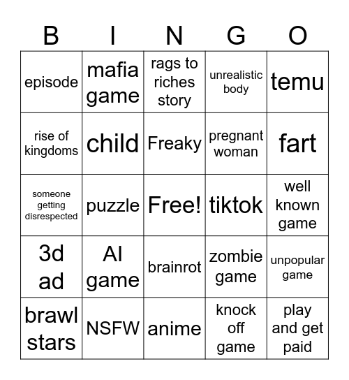 mobile game ads bingo Card
