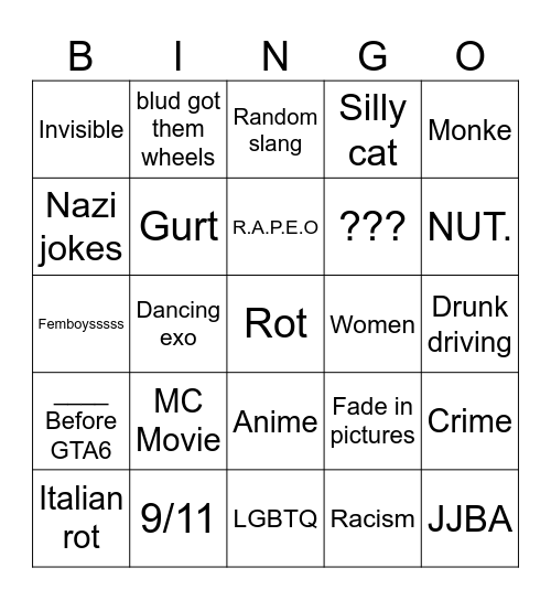 Instagram Bingo Card
