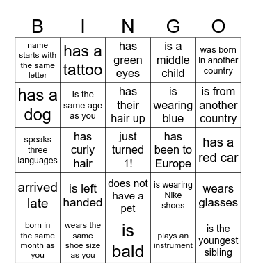 find someone who... Bingo Card