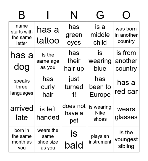 find someone who... Bingo Card