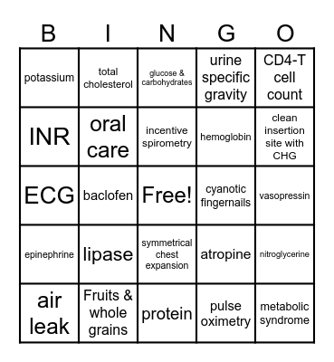 Final Exam Bingo Card
