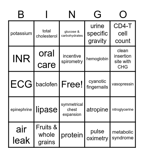 Final Exam Bingo Card