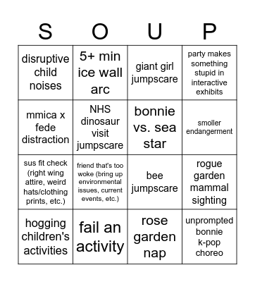 SOUPIES (+ Chris) x CA SCIENCE CENTER COLLAB Bingo Card