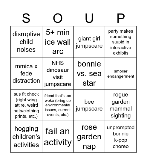 SOUPIES (+ Chris) x CA SCIENCE CENTER COLLAB Bingo Card