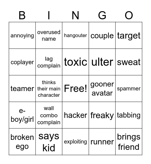TSB Bingo Card