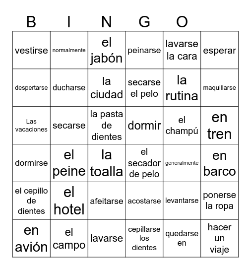 Español 1 - U8L1 Bingo Card