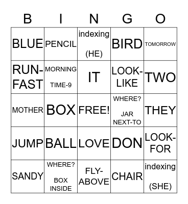ASL GRAMMAR BINGO Card