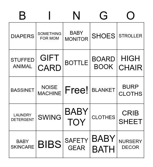 Baby Bingo Card