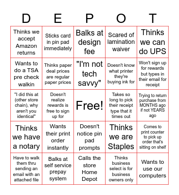 Office Depot Bingo Card