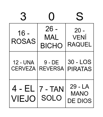 BINGO MUSICAL 30 FEFO Bingo Card