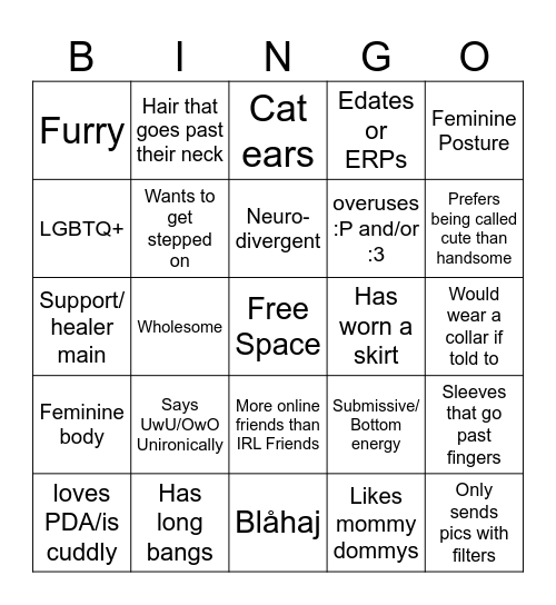 Femboy Bingo Card