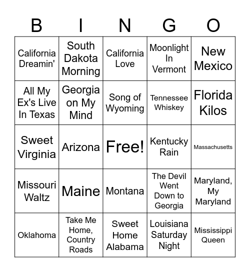 Coast To Coast Bingo Card