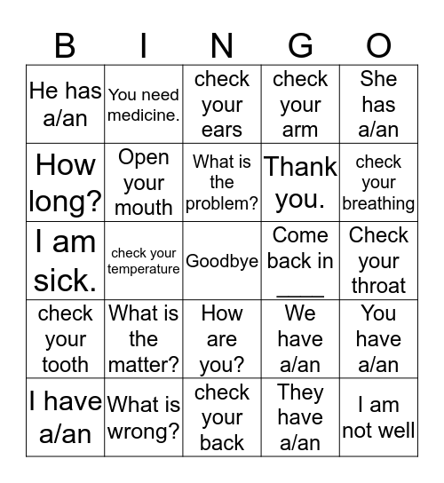 Talking to the Doctor Bingo Card