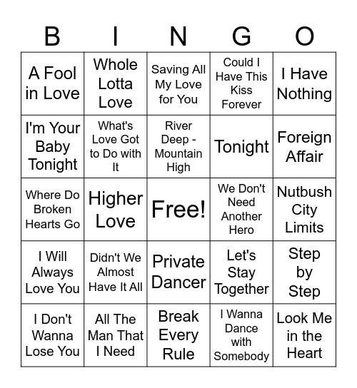 Tina and Whitney Bingo Card