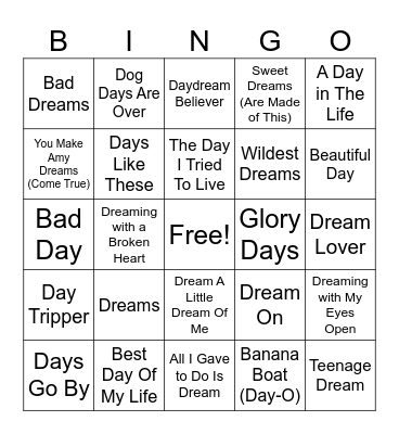 DayDreamer Bingo Card