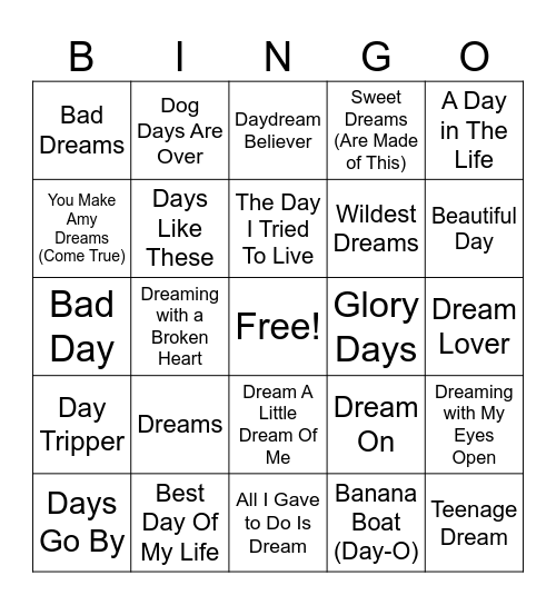 DayDreamer Bingo Card