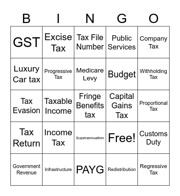 Taxation Bingo Card