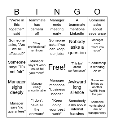 Layoff Bingo Card