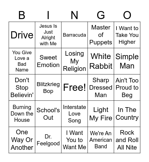 We’re An American Band Bingo Card