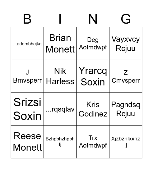 16 Family Bingo Card