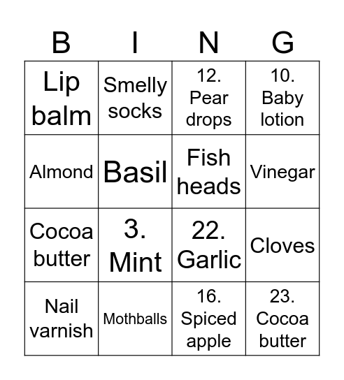 Smell Bingo Card
