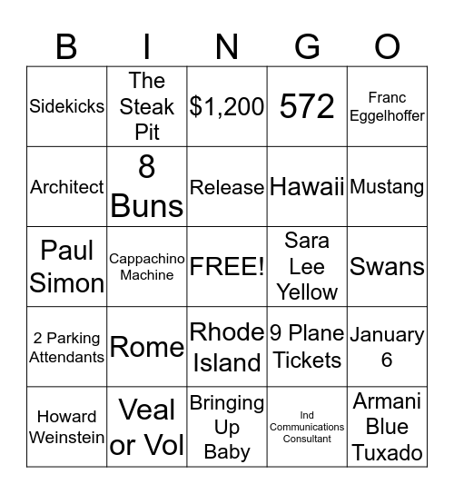 Father Of The Bride Bingo Card