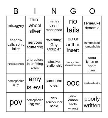 bad sonadow bingo Card