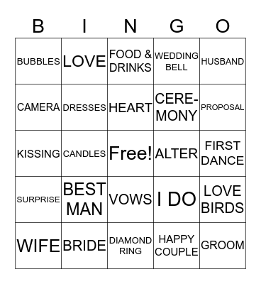 WEDDING BINGO Card