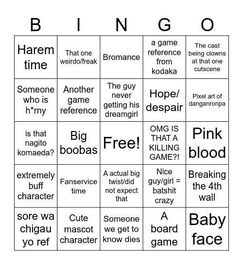 Kodaka Bingo card Bingo Card