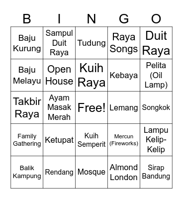 Level 11 Raya Bingo Card