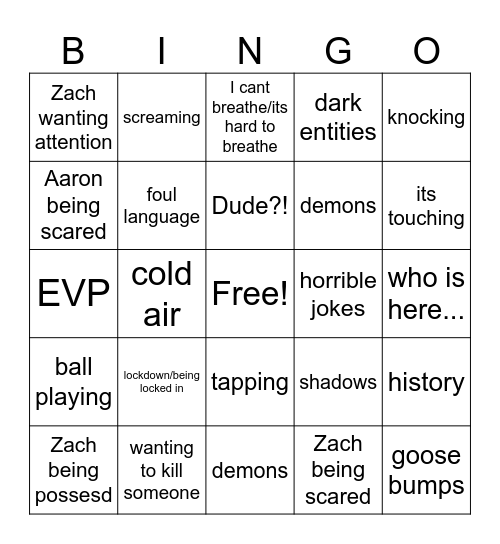 Ghost adventures Bingo Card