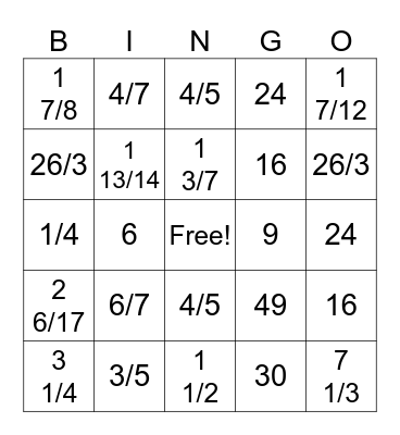Fraction Review Bingo Card