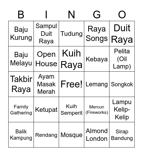 Level 11 Raya Bingo Card