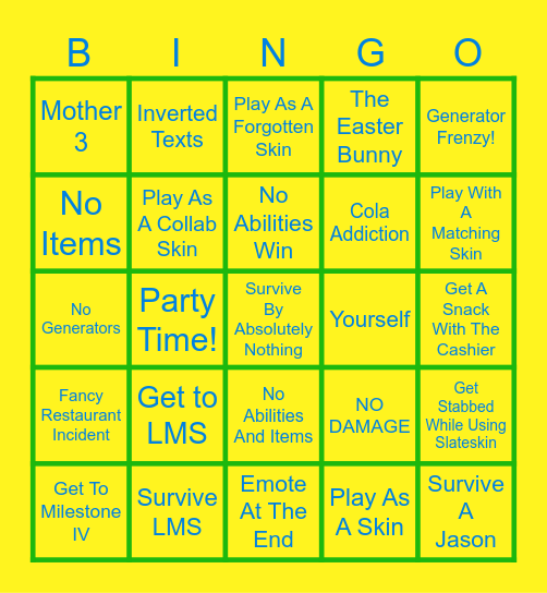 Forsaken Noob Bingo Card