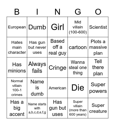 Dream works bingo Card